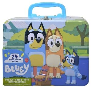 Bluey Tin Box Lunch Box Lunch Tin with 24 Pieces Puzzle, Kids Box Toy Gift Set